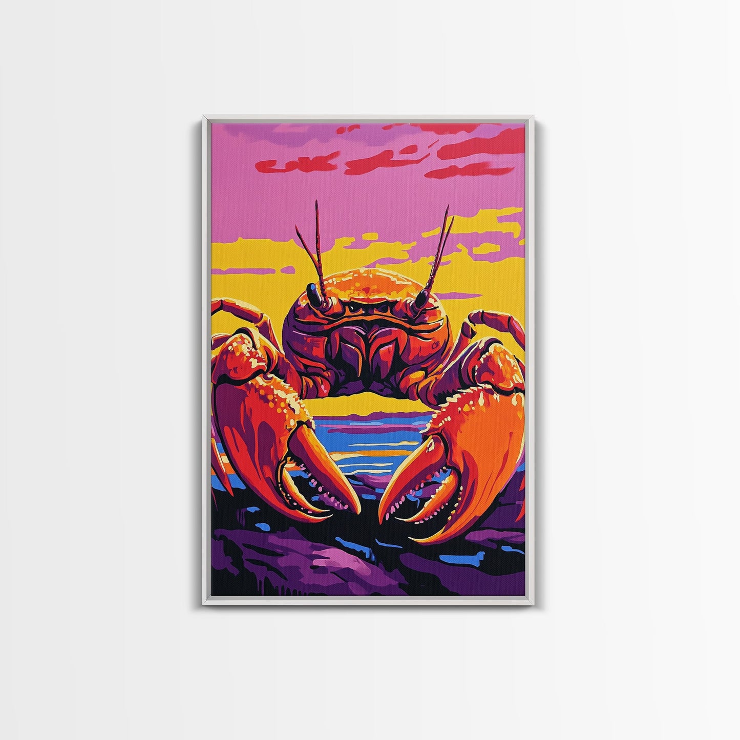 Crab Painting, Colorful Coastal Wall Art, Nautical Kitchen Canvas Print, Beach House Decor, Ocean Theme Wall Art, Vibrant Seafood Art