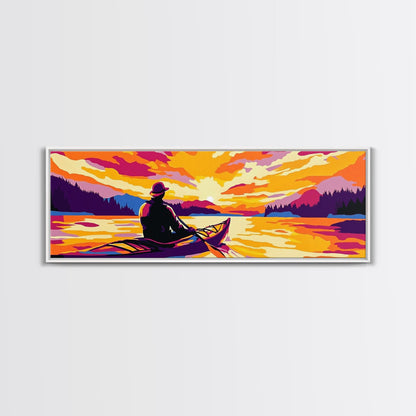 Kayak Adventure, Scenic Lake, Outdoor Wall Art, Sunset Reflections, Bold Landscape, Nature Escape, Vibrant Colors, Canvas Print