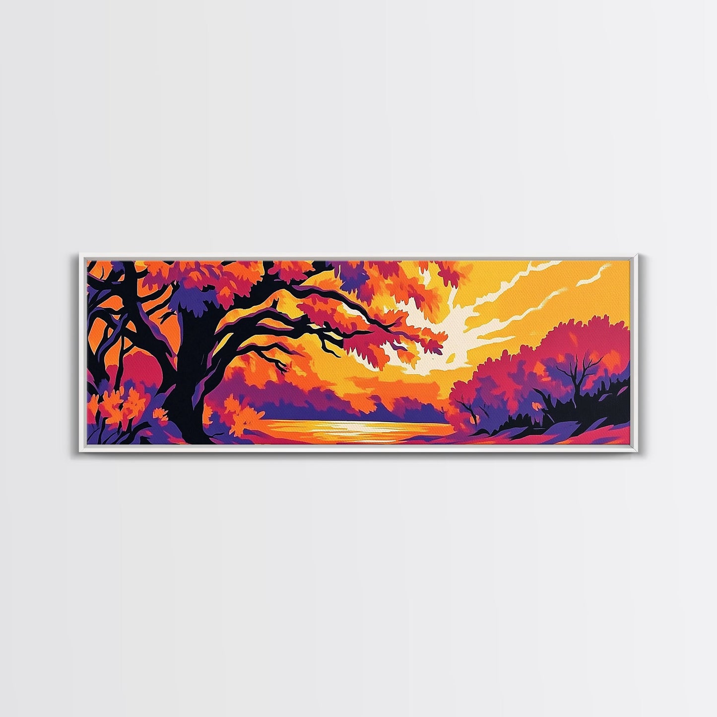 Autumn Tree, Sunset Landscape, Framed Canvas Print, Vibrant Wall Art, Fall Home Decor, Boho Art, Living Room Artwork, Nature Painting