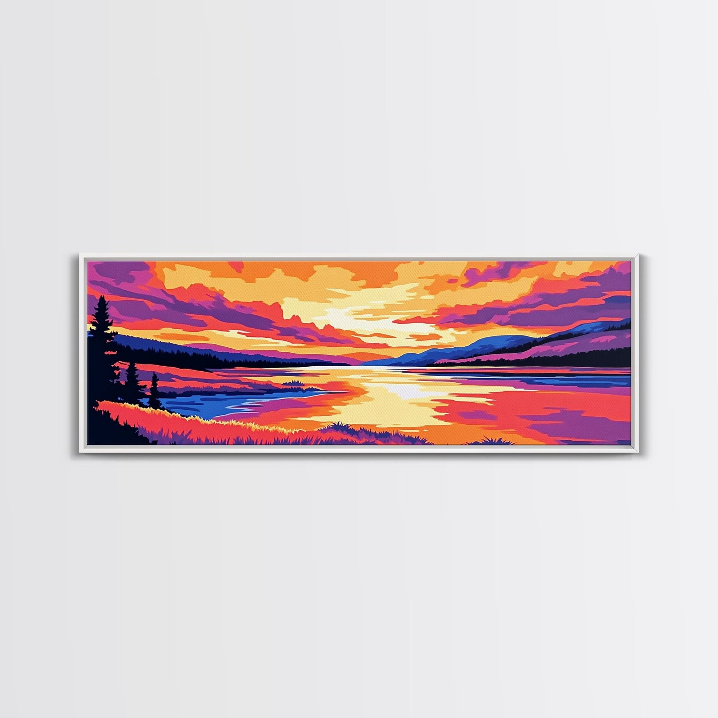 Serene River, Sunset Reflection, Vibrant Scenery, Peaceful Escape, Canvas Print, Nature Wall Art, Living Room Decor, Rustic Aesthetic