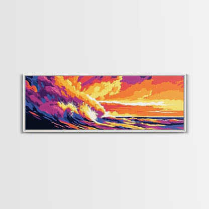 Fiery Wave, Ocean Surf Print, Beach Wall Art, Coastal Sunset, Canvas Print, Vibrant Seascape, Nautical Decor, Surfer Gift, Office Art