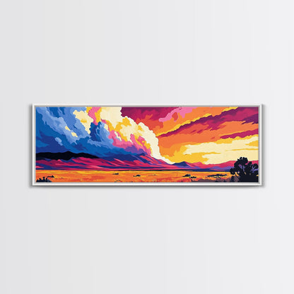 Mountain Clouds, colorful sunset, nature scenery, abstract sky painting, vibrant home decor, Office Wall Art, Framed Canvas Print