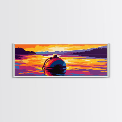 Floating Buoy, Lake Scene, Nautical Wall Art, Vibrant Water Reflection, Framed Canvas Print, Rustic Cabin Decor, Bold Seascape Art