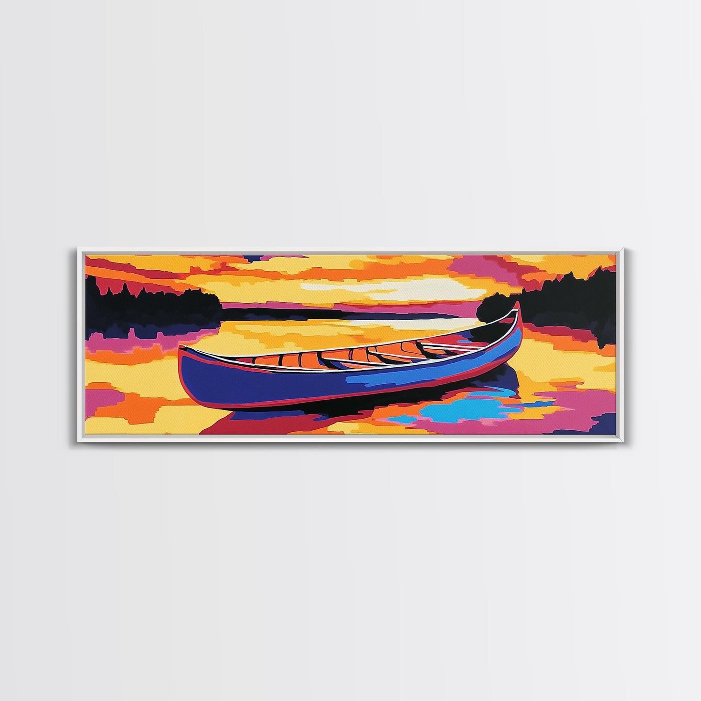 Canoe, Sunset, Water, Framed Canvas Print, Vibrant Lake Art, Nature Wall Art, Rustic Decor, Adventure Art, Cabin Wall Art, Autumn Artwork