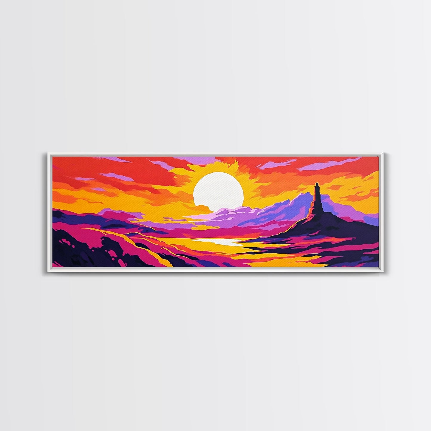 Desert Sunset Art, Western Landscape, Vibrant Canyon Painting, Bold Colorful Scenery, Rustic Wall Decor, Warm Southwest Vibes, Canvas Print