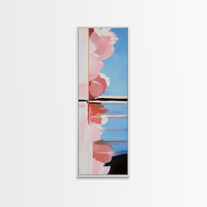 Pink Clouds, Water Reflection, Abstract Horizon, Framed Canvas Print, Modern Art, Living Room Decor, Minimalist Aesthetic, Pastel Print