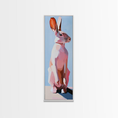 Rabbit Art, Modern Animal Decor, Pastel Bunny Painting, Minimalist Wildlife, Living Room Wall Art, Framed Canvas Print
