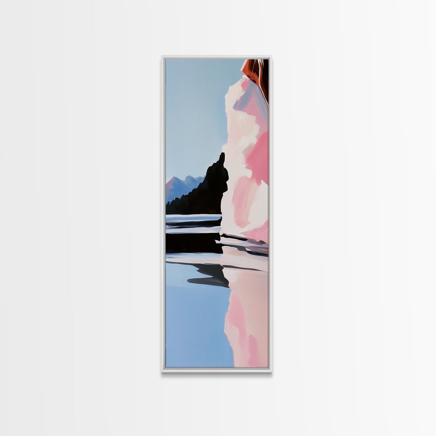 Scenic Lakeside, Moody Landscape, Framed Canvas Print, Nature Art, Soft Earthy Colors, Living Room Wall Art, Modern Minimalist