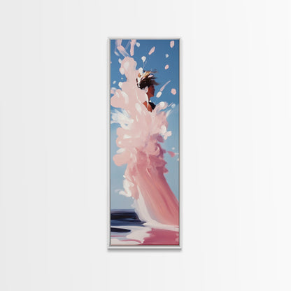 Ocean Splash, Surfer Girl, Dynamic Beach Art, Coastal Living, Vibrant Water Painting, Energetic Waves, Framed Canvas Print