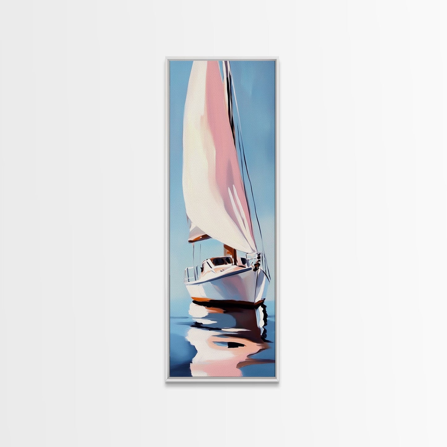 Sailboat Reflection, Nautical Painting, Coastal Wall Art, Canvas Print, Ocean Lover Gift, Modern Seascape, Beach House Decor