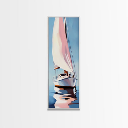 Sailboat Reflection, Nautical Painting, Coastal Wall Art, Canvas Print, Ocean Lover Gift, Modern Seascape, Beach House Decor