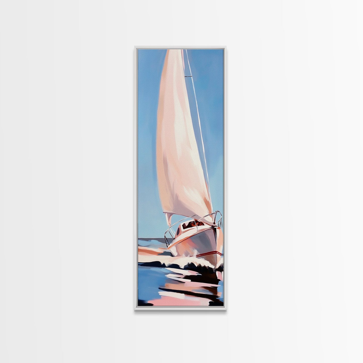 Segeltraum, Nautische Abenteuerkunst, Sanfte Pastell-Meereslandschaft, Elegante Küstendekoration, Minimalistische Meeresszene, Gerahmter Leinwanddruck