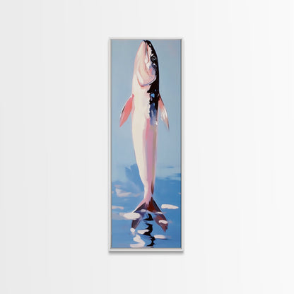 Fish, Water, Minimalist Art, Ocean, Coastal Decor, Marine Life, Blue, White, Kitchen Wall Art, Framed Canvas Print