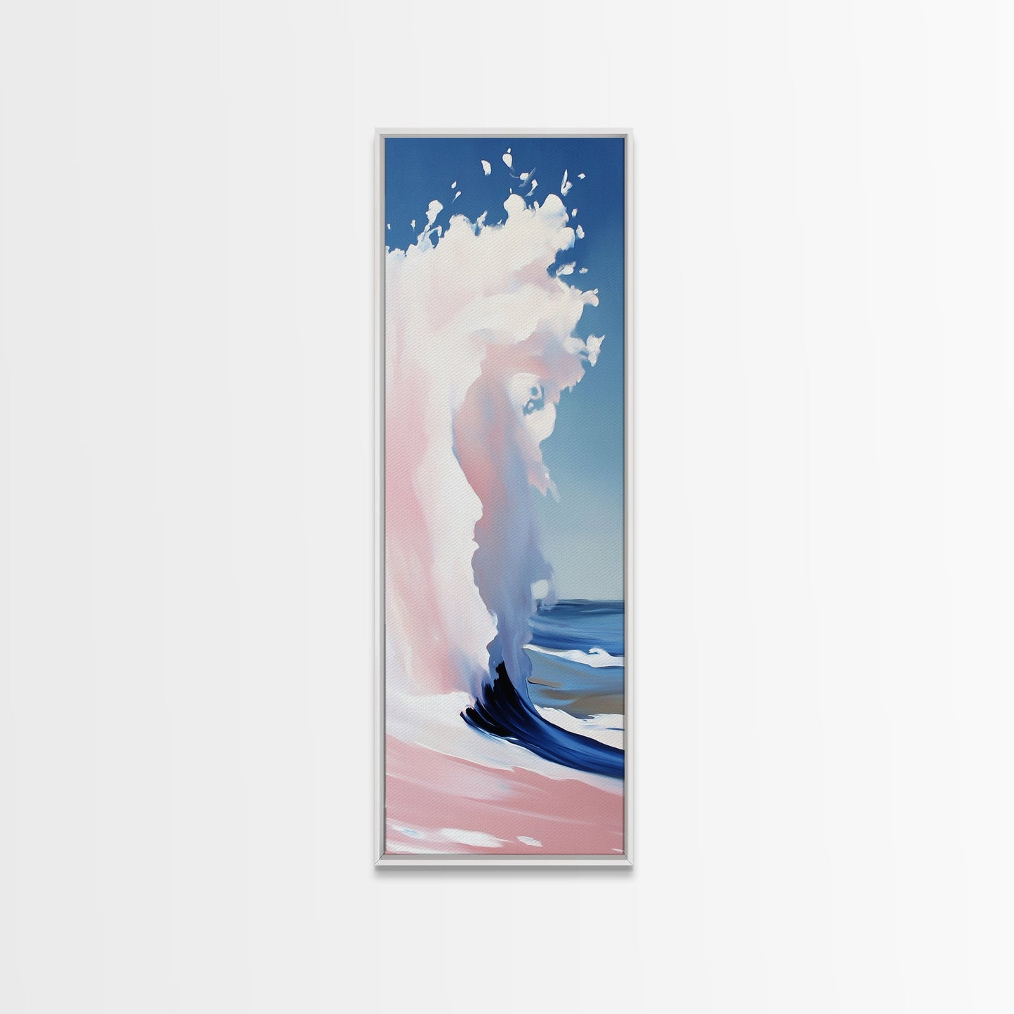Ocean Wave, Coastal Wall Art, Abstract Seascape Painting, Beach House Decor, Modern Blue and Pink Print, Canvas Print, Living Room Wall Art