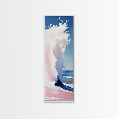 Ocean Wave, Coastal Wall Art, Abstract Seascape Painting, Beach House Decor, Modern Blue and Pink Print, Canvas Print, Living Room Wall Art