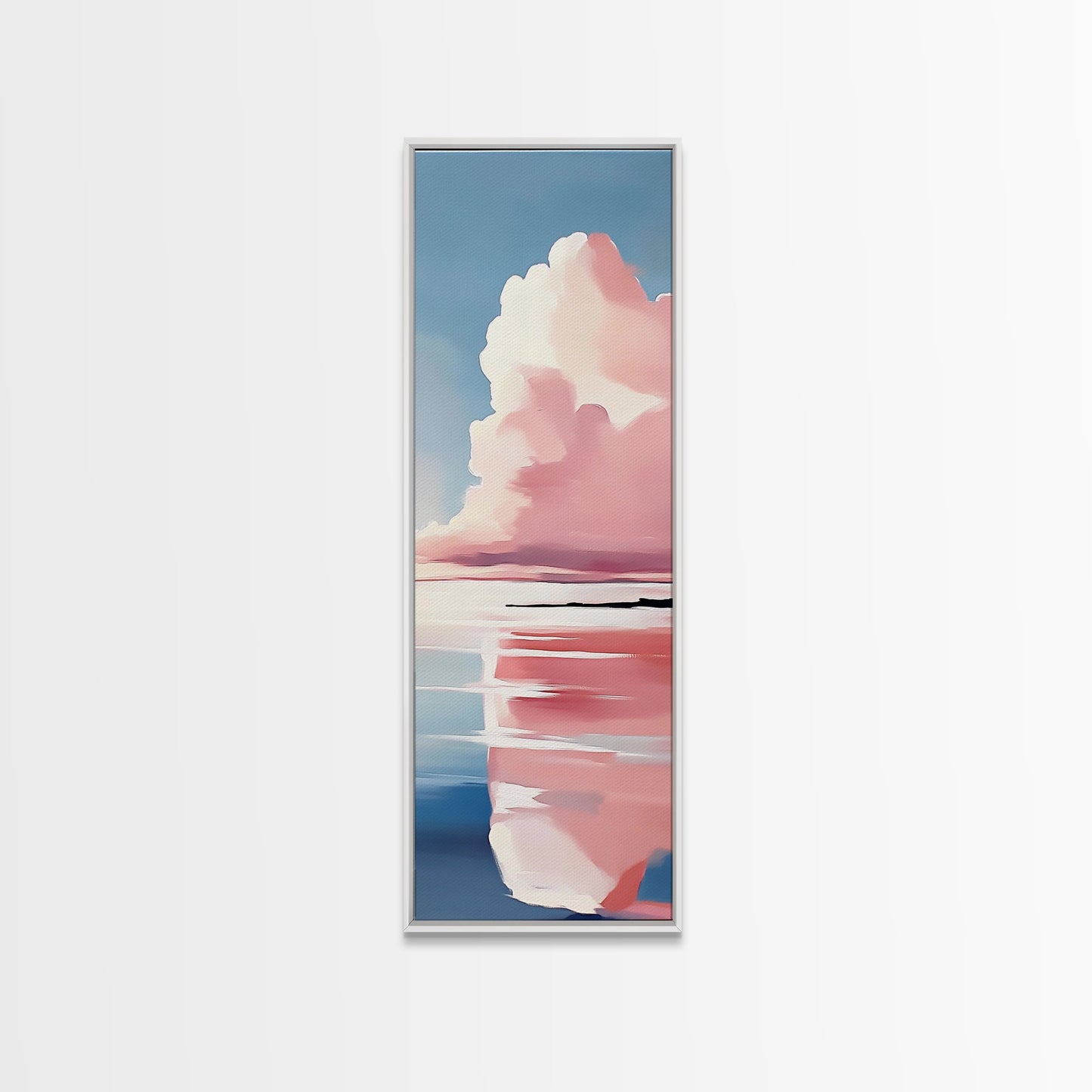 Pink Clouds, Coastal Wall Art, Minimalist Landscape, Modern Seascape, Large Framed Canvas Print, Living Room Art, Soft Pastel Decor
