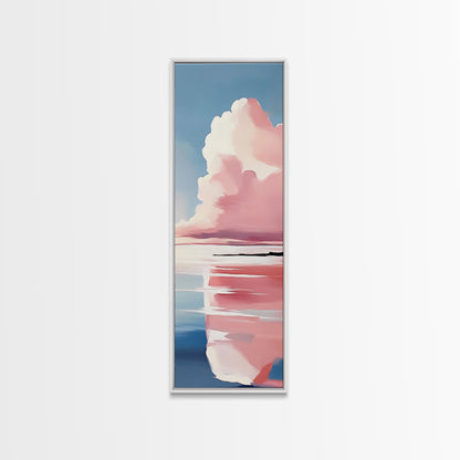 Pink Clouds, Coastal Wall Art, Minimalist Landscape, Modern Seascape, Large Framed Canvas Print, Living Room Art, Soft Pastel Decor