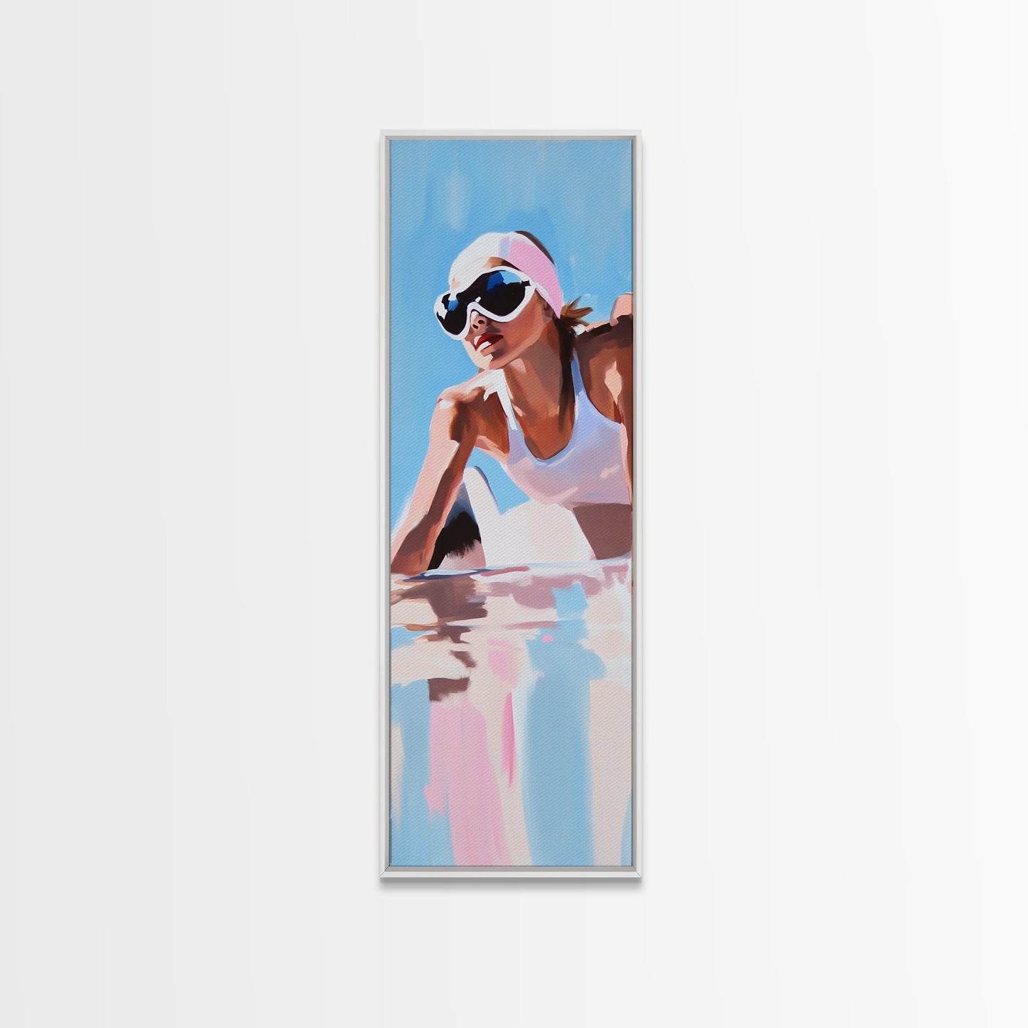 Ski Girl, Winter Adventure, Sporty Aesthetic, Snowy Mountain Art, Outdoor Enthusiast Gift, Framed Canvas Print, Modern Wall Decor