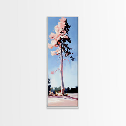 Pink Blossom Tree, Spring Landscape Art, Dreamy Nature Print, Pastel Wall Decor, Romantic Living Room, Framed Canvas Print