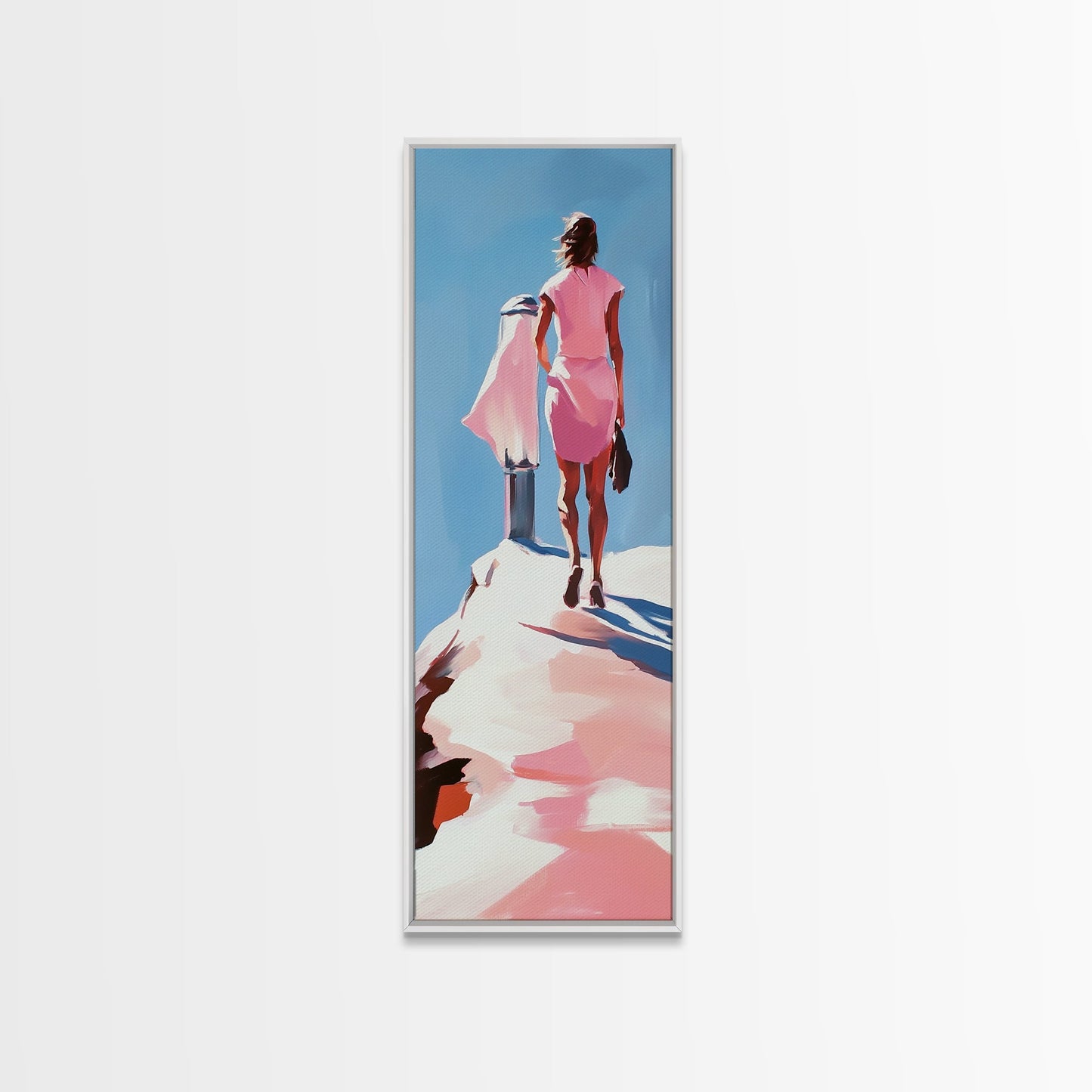 Fashion Model Walking, Feminine Wall Art, Chic Bedroom Decor, Soft Pastel Aesthetic, Minimalist Fashion Illustration, Canvas Print