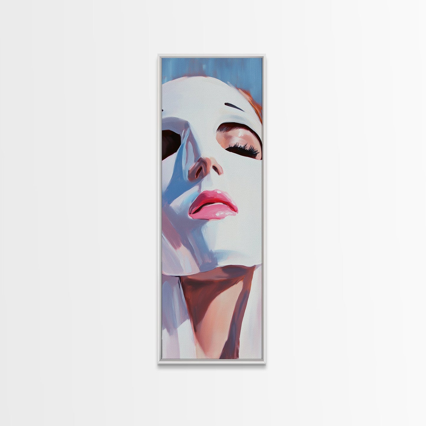 Masked Woman Portrait, Surreal Face Art, Abstract Feminine Painting, Contemporary Wall Art, Modern Aesthetic, Framed Canvas Print