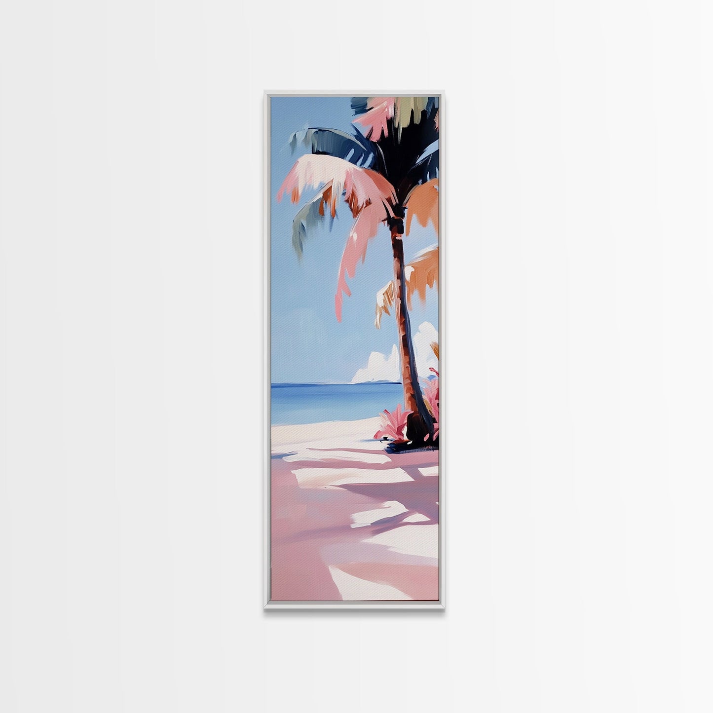 Palm Tree, Coastal Wall Art, Tropical Decor, Canvas Print, Beach House Art, Boho Aesthetic, Island Vibes, Blue and Pink Art, Relaxing Scene