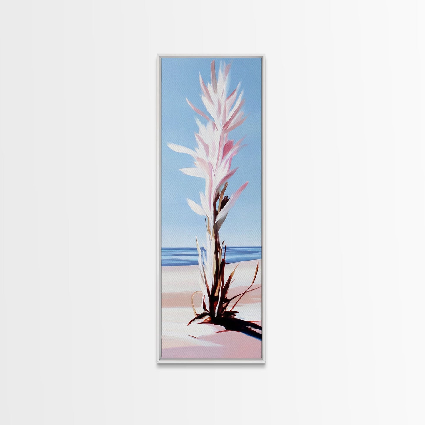 Abstract Plant, Coastal Art, Minimalist Painting, Canvas Print, Beach Inspired, Blue and Pink Decor, Modern Home Accent, Tranquil Design