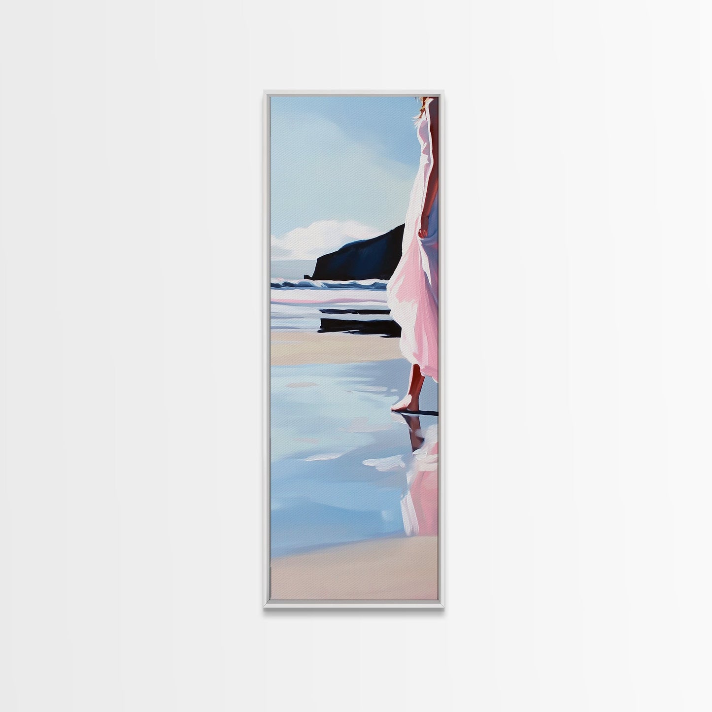 Woman by Ocean, Coastal Art, Canvas Print, Romantic Seascape, Minimalist Decor, Modern Art, Pastel Beach Scene, Living Room Wall Art