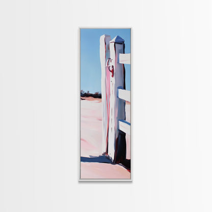 Zaunpfosten, rustikale Landschaft, Wandbild im Landhausstil, gerahmter Leinwanddruck, minimalistische Kunst, Strandhausdeko, Landhausästhetik