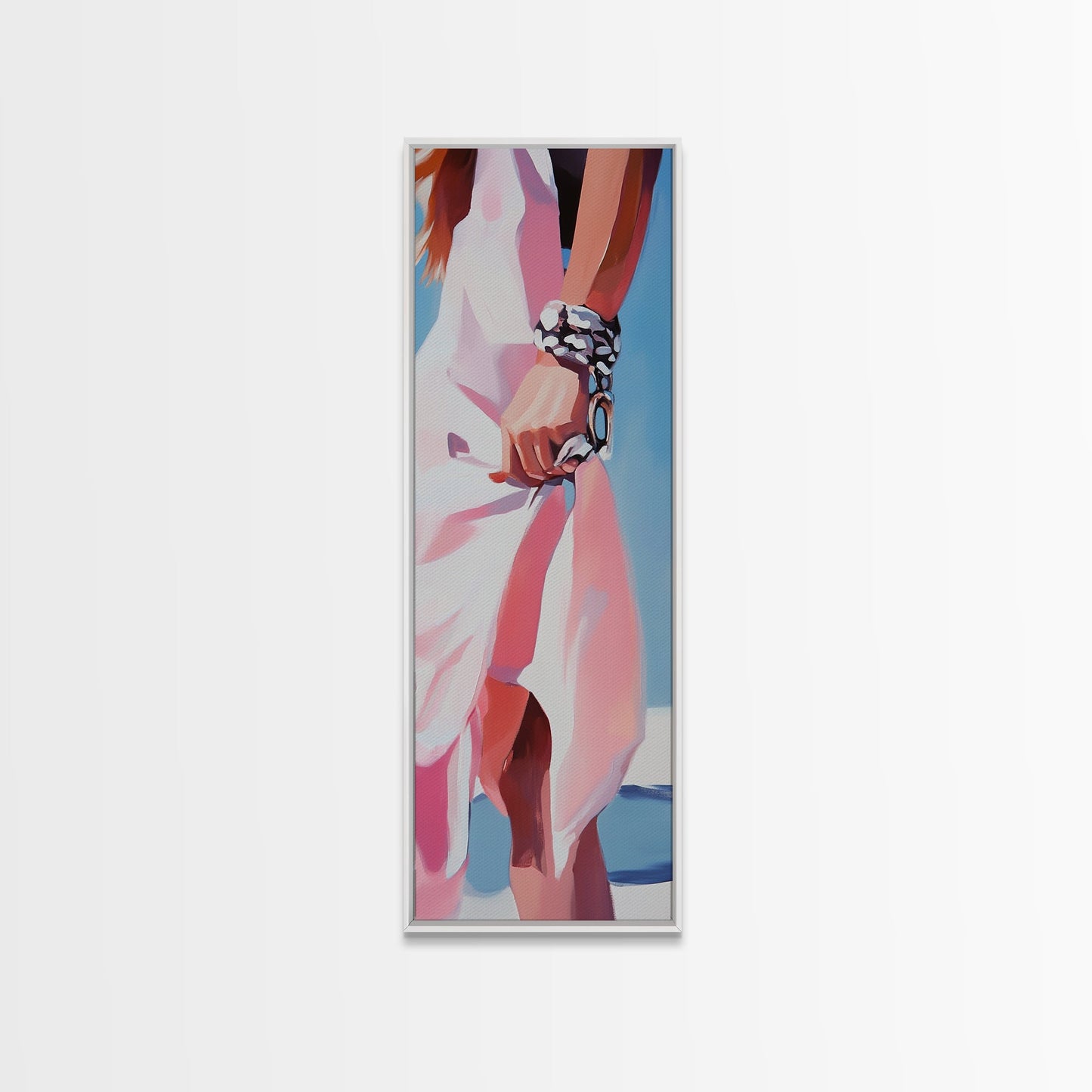 Elegant Woman, Fashion Illustration, Chic Wall Art, Framed Canvas Print, Pink and White, Modern Minimalist, Dressing Room Decor