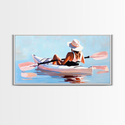 Kayaker, Summer Adventure, Water Sports Art, Canvas Print, Minimalist Wall Decor, Coastal Home Art, Boho Beach Painting, Modern Artwork