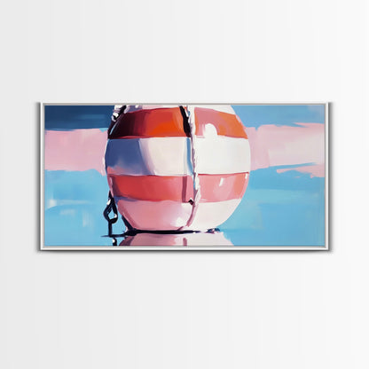 Nautical Buoy Reflection, Coastal Wall Art, Ocean Beach Print, Minimalist Seaside Decor, Modern Nautical Art, Bedroom Framed Canvas Print