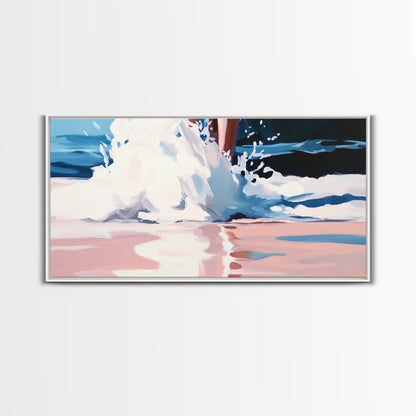 Meereswellen-Spritzer, Küsten-Surf-Druck, Dynamische Strandwandkunst, Maritime Meeresdekoration, Moderne blaue Ästhetik, Badezimmer-Leinwanddruck