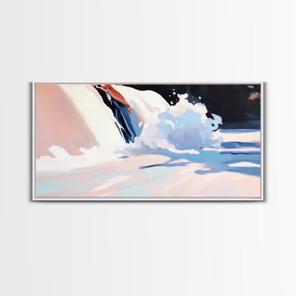 Snow Peak, Clouds, Framed Canvas Print, Alpine mountain scene, winter painting, Scandinavian decor, minimalist landscape, abstract nature art