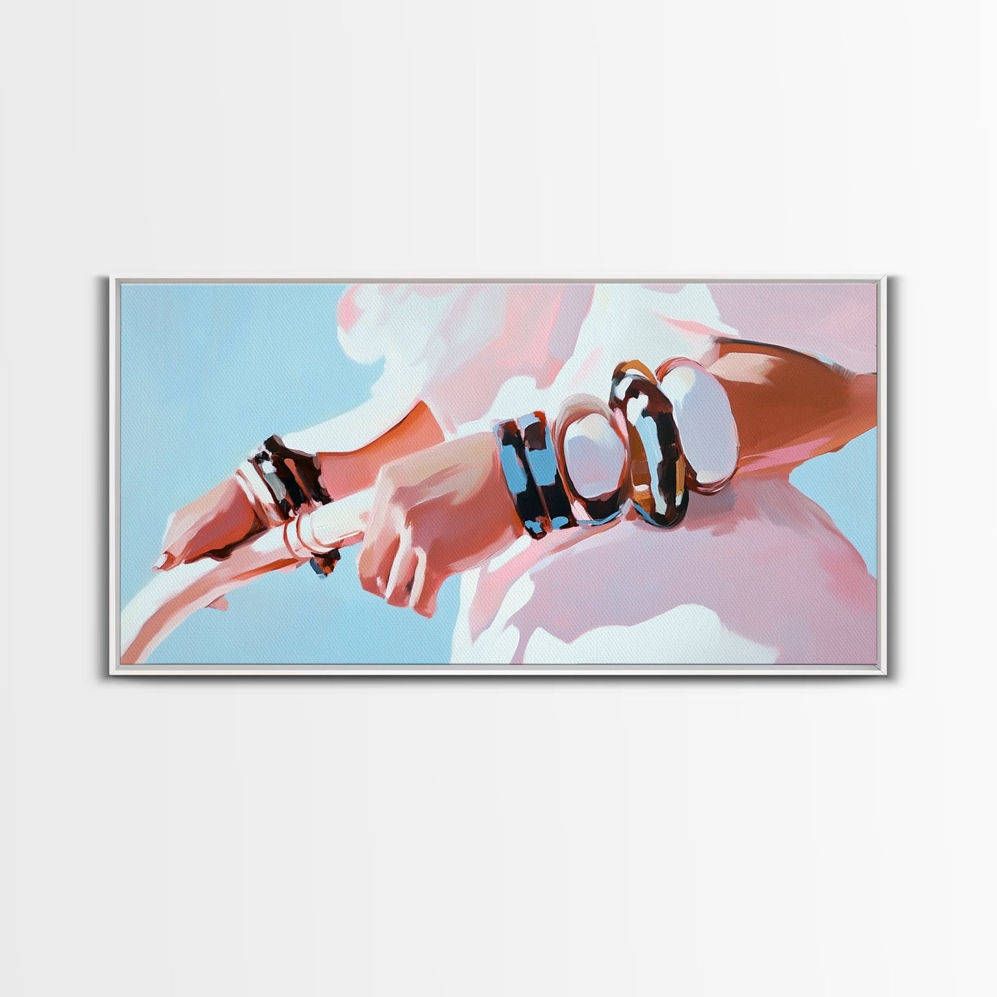 Moderne Mode, auffälliger Schmuck, schicke Kunst, gerahmter Leinwanddruck, zeitgenössische Wandkunst, feminine Dekoration, minimalistische Ästhetik, Schlafzimmerkunst