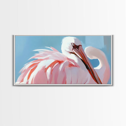 Pink Flamingo, Elegant Bird, Tropical Wall Art, Framed Canvas Print, Boho Aesthetic, Nature Inspired, Bedroom Decor, Coastal Vibes