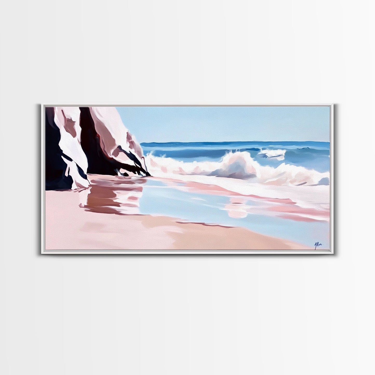 Ocean Waves, Seascape Painting, Beach Aesthetic, Coastal Home Art, Relaxing Seashore, Minimalist Art, Canvas Print, Bathroom Decor