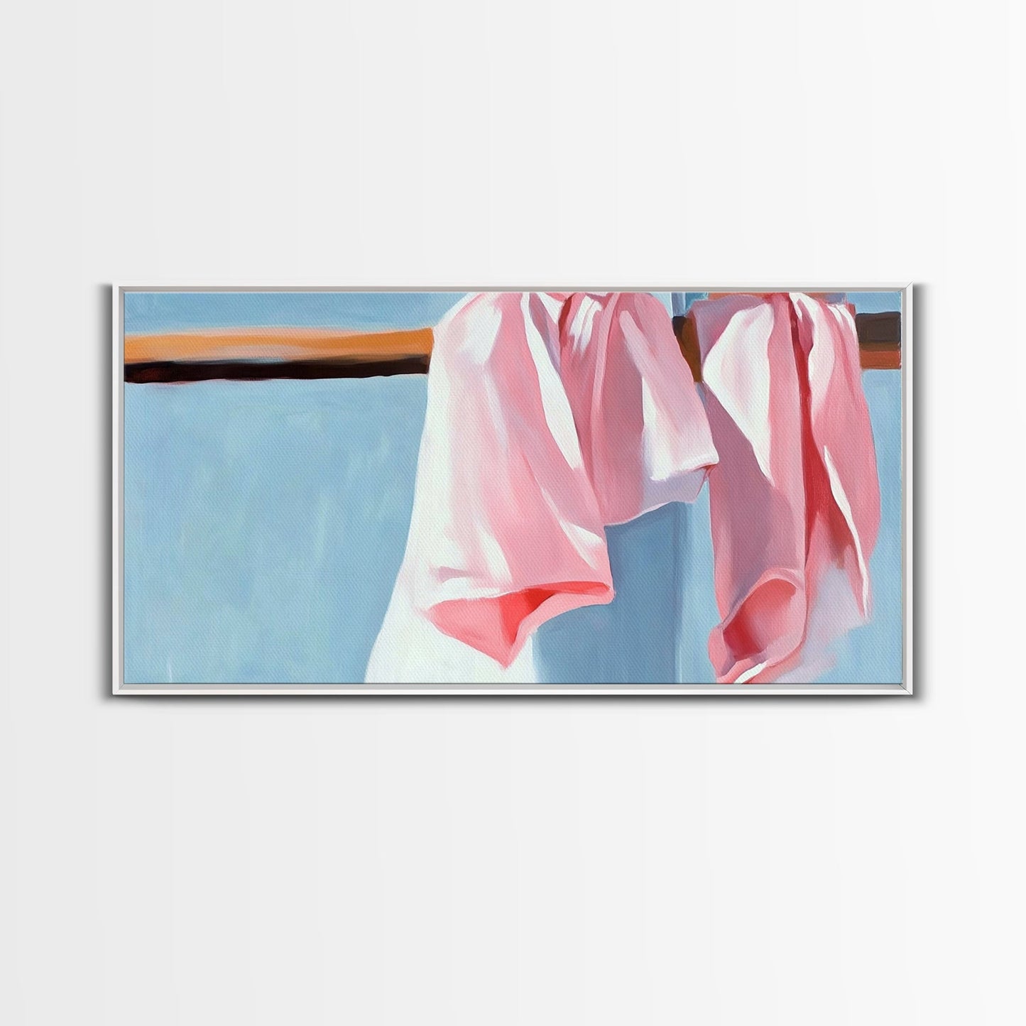 Hanging Shirts, Minimalist Wall Art, Soft Pastel Decor, Boho Chic Painting, Light Blue and Pink, Aesthetic Bedroom Art, Canvas Print