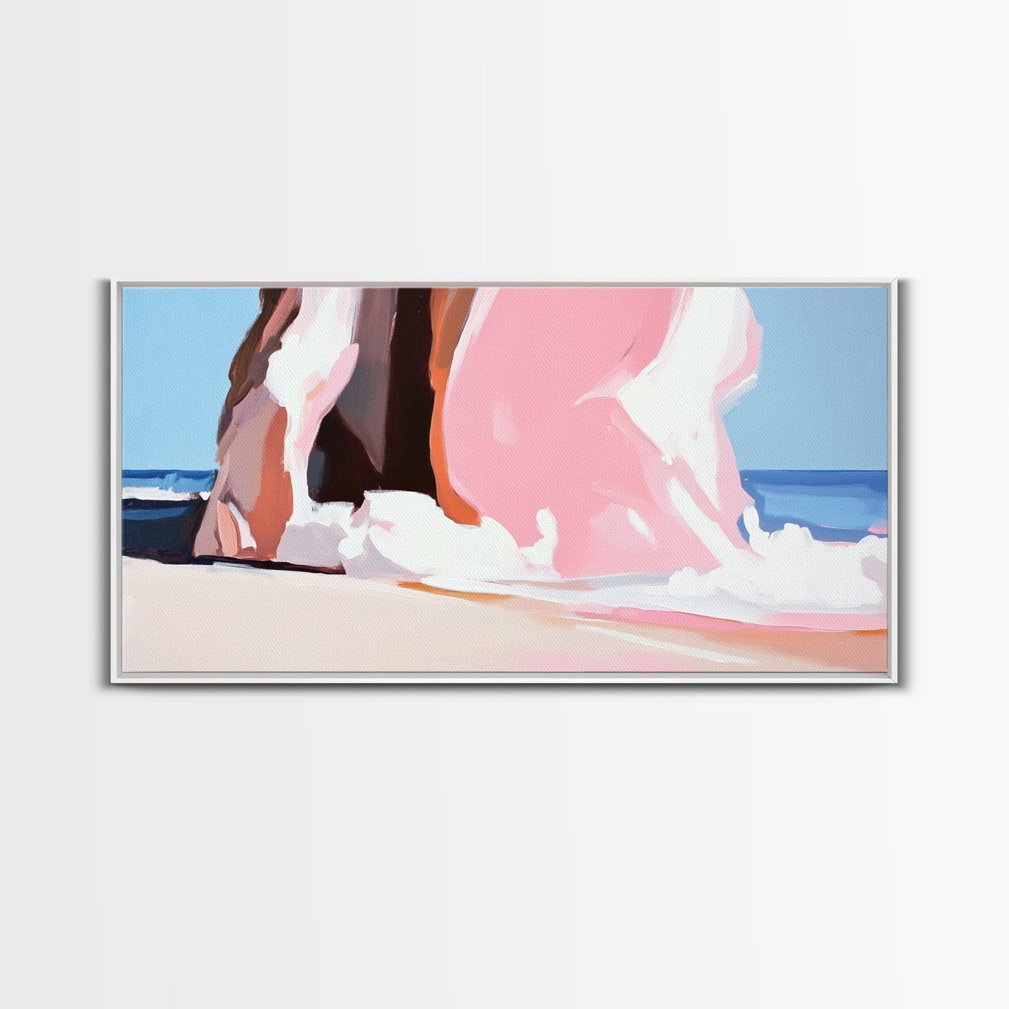 Beach Cliffside, Ocean Waves Art, Coastal Home Decor, Beach Vacation Aesthetic, Minimalist Seascape, Canvas Print, Bedroom Wall Art