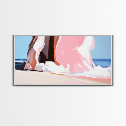 Beach Cliffside, Ocean Waves Art, Coastal Home Decor, Beach Vacation Aesthetic, Minimalist Seascape, Canvas Print, Bedroom Wall Art