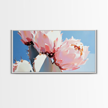 Kaktusblüten, Botanische Wüstenkunst, Leuchtende Sukkulente, Rosa blühender Kaktus, Bohème-Ästhetik, Leinwanddruck, Wohnzimmer