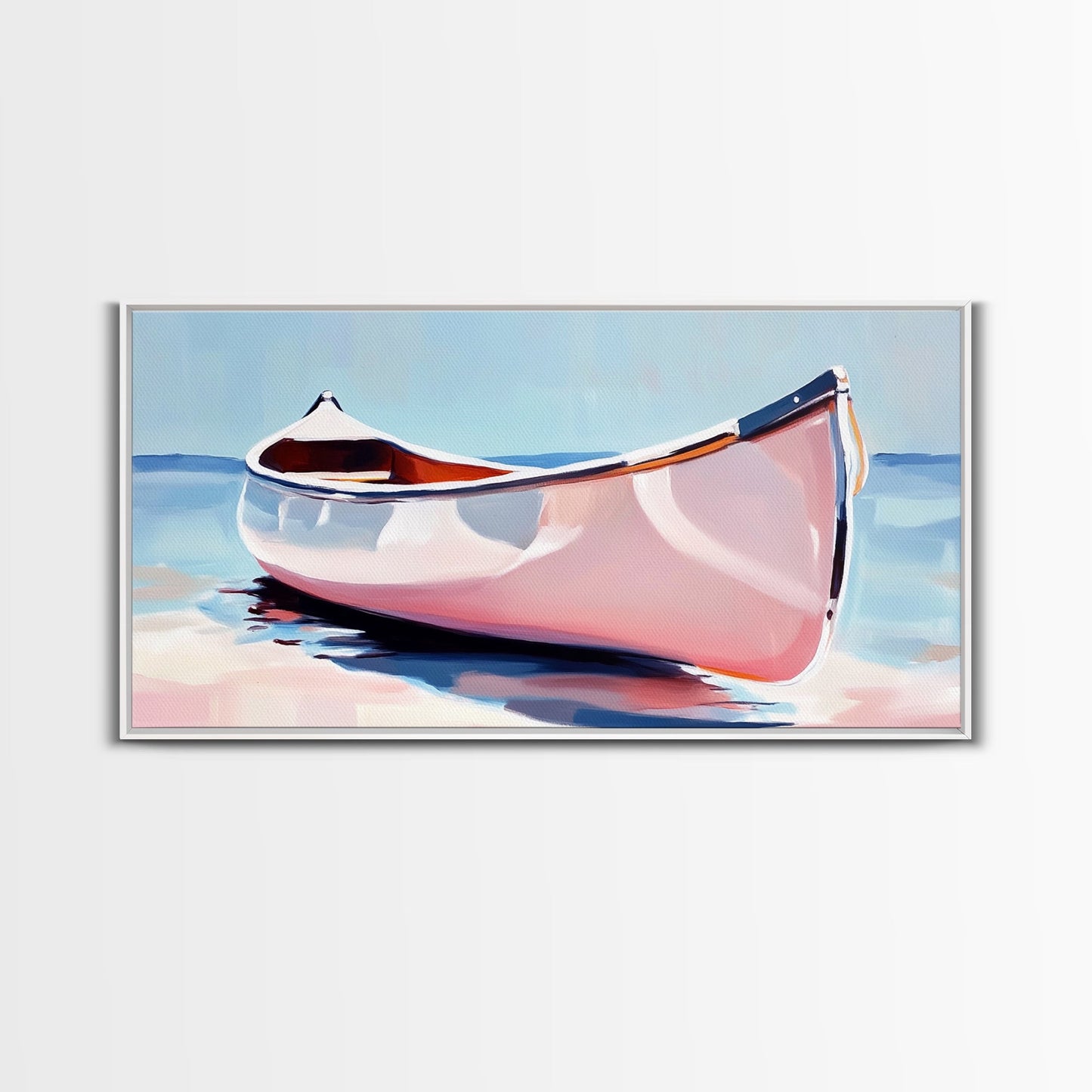 Canoe, Calm Waters, Minimalist Wall Art, Boho Adventure Decor, Nature Inspired Artwork, Lake House Aesthetic, Framed Canvas Print