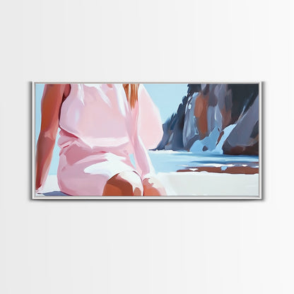 Beach Woman, Summer Aesthetic, Ocean Fashion, Boho Wall Art, Framed Canvas Print, Coastal Beauty, Modern Beach House Decor, Minimalist Artwork