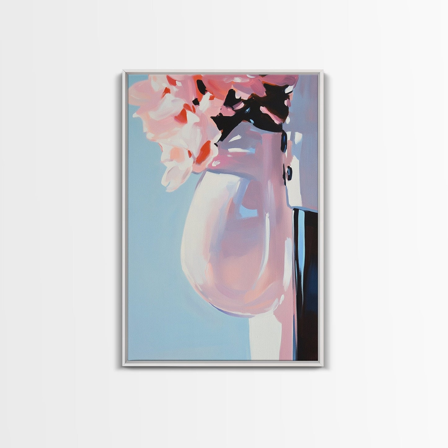 Floral Vase, Soft Pastel Art, Romantic Aesthetic, Elegant Still Life, Framed Canvas Print, Bedroom Wall Art, Feminine Home Decor