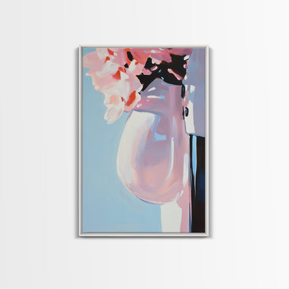 Floral Vase, Soft Pastel Art, Romantic Aesthetic, Elegant Still Life, Framed Canvas Print, Bedroom Wall Art, Feminine Home Decor