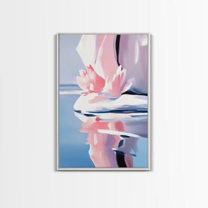 Lotus Reflection, Water Lily, Framed Canvas Print, Zen Wall Art, Serene Nature Painting, Spa Room Decor, Tranquil Aesthetic, Relaxation Gift