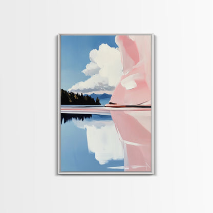 Pink Rock Reflection, Abstract Landscape, Serene Water Art, Framed Canvas Print, Modern Wall Decor, Minimalist Nature, Living Room Art