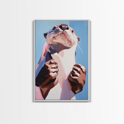 Otter Portrait, Animal Lover Gift, Cute Wildlife Art, Whimsical Decor, Framed Canvas Print, Playful Wall Art, Bedroom Artwork