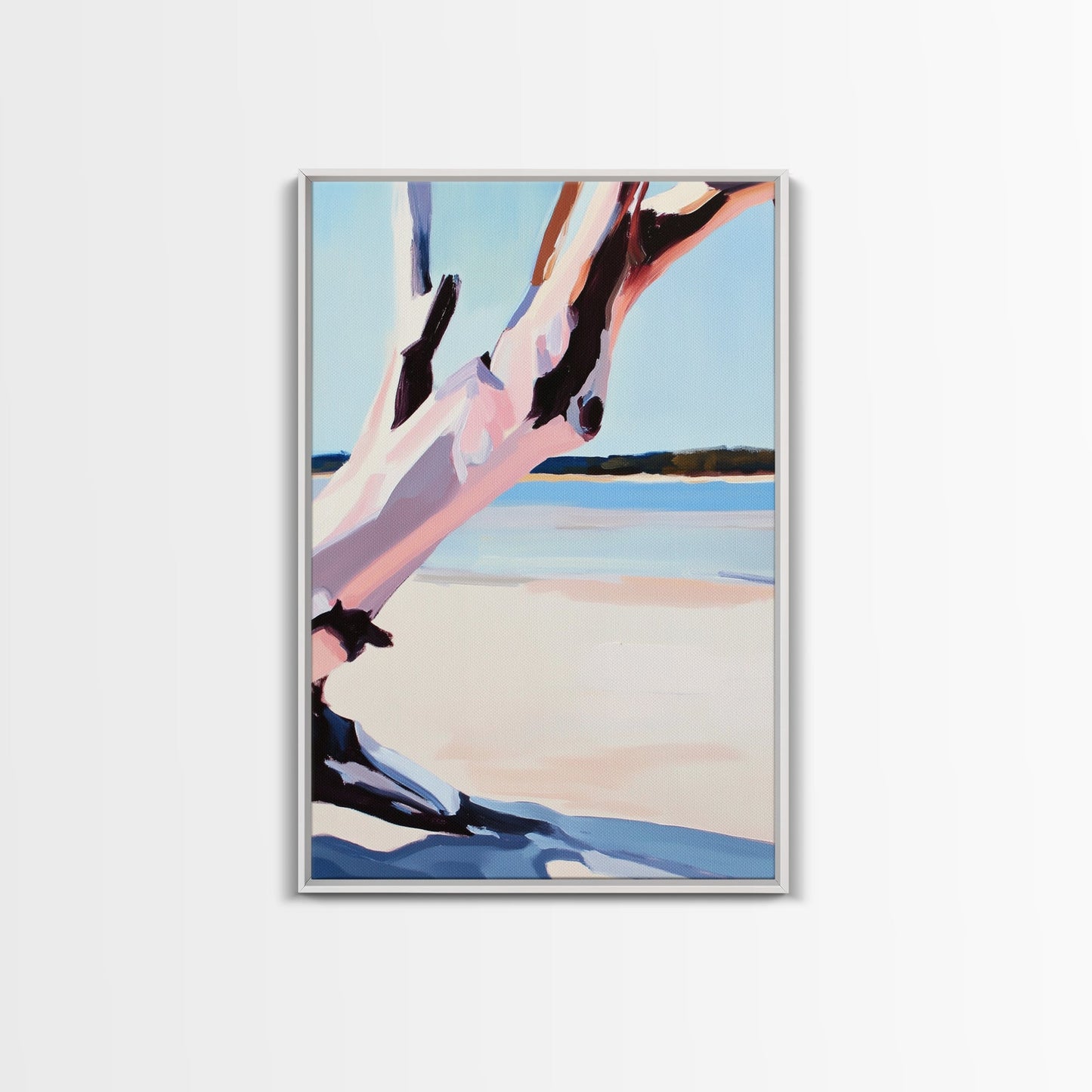 Pink Tree, Abstract Nature, Modern Boho Art, Minimalist Wall Decor, Framed Canvas Print, Living Room Wall Art, Pastel Home Decor