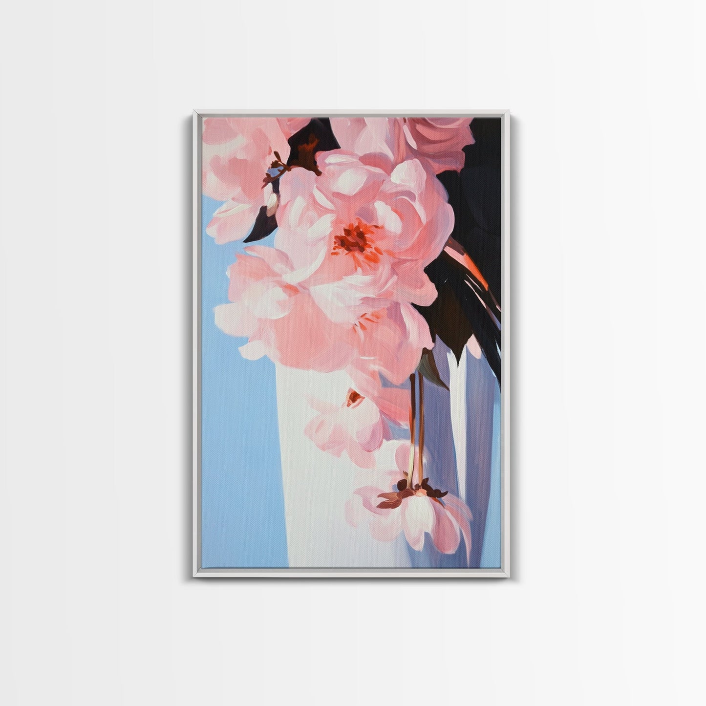 Pink Florals, Botanical Wall Art, Modern Floral Painting, Framed Canvas Print, Boho Decor, Bedroom Wall Art, Pastel Flower Artwork